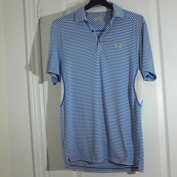 Under Armour Heatgear Regular coldblack blue Striped Polo Shirt Blue Men's M - Picture 1 of 8
